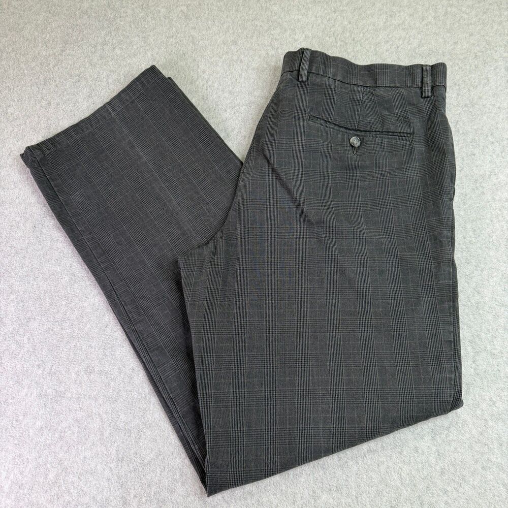 Dockers Signature Khaki D2 Pants 38x34 Gray Plaid Straight Fit Mens - 31" Inseam